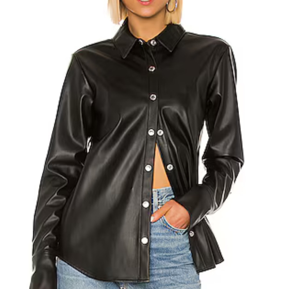 Alexander Wang Black Faux Leather Button-Up Shirt